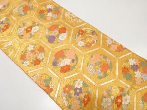 野々村織物製　亀甲に花丸模様織り出し　袋帯